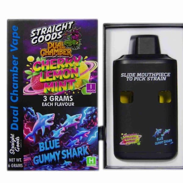 Buy Straight Goods - Dual Chamber Vape - Cherry Lemon Mint + Blue Gummy Shark (3 Grams + 3 Grams) at MMJ Express Online Shop